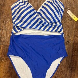 Summersalt Women's One Piece in Blue and White Stripes - Sea Breeze Cutout